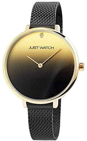 Just Watch Darcie Damen-Uhr Meshband Edelstahl Strass-Steine Analog Quarz JW10131 (schwarz)