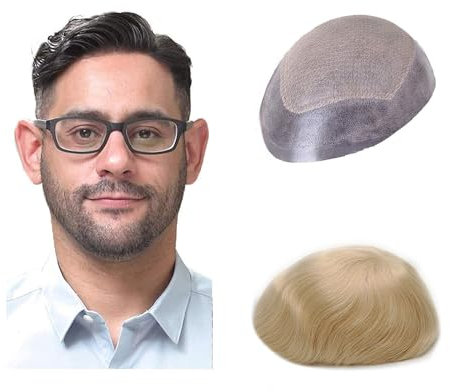 Lordhair Knotenlos Toupet für Männer, Haut Eben Injiziert Mensch Haar System, Basisgröße 8x10 Zoll Leichte Mittlere Dichte Herren Haarteil