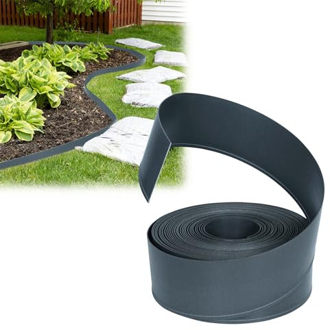 VA-Cerulean Borde de plástico para césped, 20 m, color antracita, flexible, para plantas de jardín y hortalizas, cercado para bancales, palisado, valla de jardín, valla de jardín