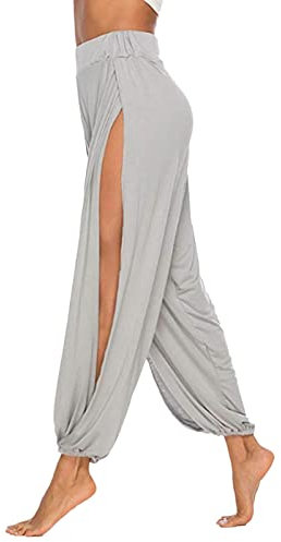 BOTCAM Pantalones de deporte, Ropa Deportiva para mujer de color liso dividido, muy elásticos, para hacer yoga y tiempo libre, transpirables, para fitness, verano, correr, entrenar, etc., gris, XXL