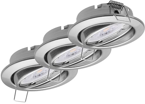 Oktaplex 3er Set Dijon LED Deckenspots 230V schwenkbar 22mm Einbautiefe | Warmweiß 3000K, Lochmaß 68mm, 4,8W, 380lm, 110°, Einbaustrahler Edelstahl gebürstet ultra flach