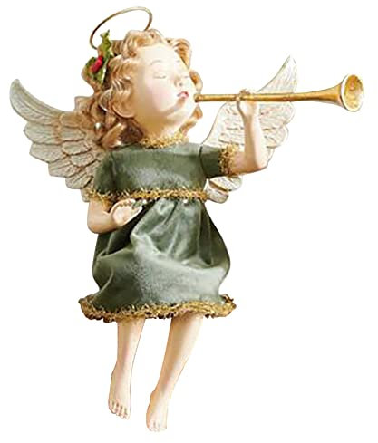 Adorno de Navidad con ángel, trompeta sentada, niña acostada, resina, fiesta, decoración para patio y dragón de jardín (A, A)