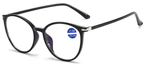 Lanomi Mode Katzenauge Lesebrille mit Blaulichtfilter Damen Herren TR90 Große Rahmen Computer Lesehilfe Sehhilfe Oval Brille Schwarz Brillen 1.5