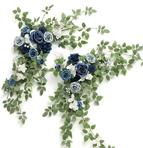 Ling's Moment 2PCS Dusty Blue Artificial Floral Swags Centerpieces Wedding Flower Rose Garland Greenery Arrangements for Sweetheart Table Decor Backdrop Arch Flowers Wall Home Garden Decorations