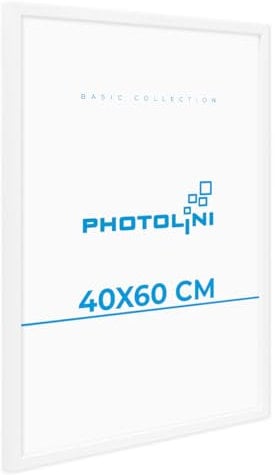 PHOTOLINI Bilderrahmen 40x60 weiß Holz MDF, Bilderrahmen 60x40 weiß, picture frame 40x60 mit bruchsicherem Acrylglas zum Aufhängen, Rahmen 60x40 mit extra Zubehör - für Fotos & Poster