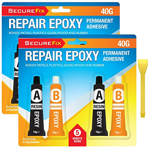 40g Epoxy Glue & 40g Hardener, Permanent Adhesive for Metal, Glass, Ceramic, Wood, Rubber, 2 Part Epoxy Glue Resin Super All Purpose Glass, Metal Glue, Rubber Ceramic + SOL Sticker
