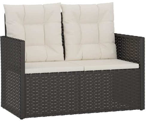 vidaXL Gartenbank mit Kissen Sitzbank Bank Gartenmöbel Rattanmöbel Balkonbank Parkbank Terrassenbank Terrasse Garten Schwarz 105cm Poly Rattan