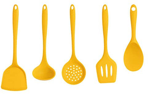 Ustensiles de cuisine en silicone jaune avec trous