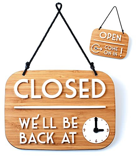 Cartello Open Closed Be right back con Ventosa, vintage Retro - Orario negozio modificabile con Quadrante Lancette