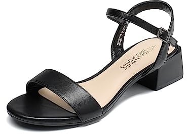 DREAM PAIRS Women's Ladies Low Heels Sandals,Black-Pu,7