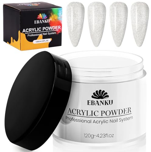 EBANKU Silver Glitter Acrylic Powder, 120g/4.23oz Acrylic Powder Large Capacity Professional Acrylic Nail Powder for Nail Acrylic Extension, Nail Carving, Long-Lasting, No Nail Lamp Needed