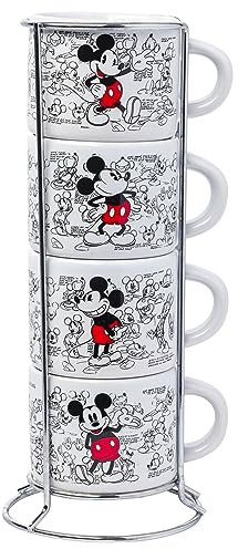 Silver Buffalo Disney Mickey Mouse Vintage Sketches Art 4pc Stackable Ceramic Espresso Small Cup Set, 3 Ounces