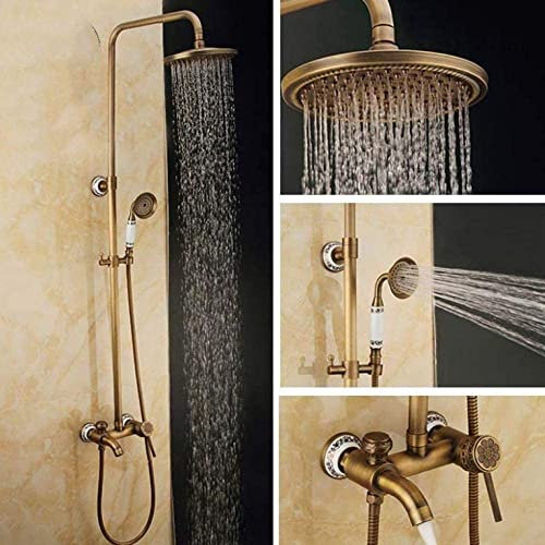 Vintage Shower Set Faucet Shower Mixer Faucet with/Bathtub Spout Rainfall Shower Head W/Ceramic Hand Shower Wall Mounted Decoration