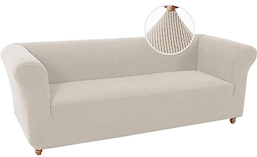 BXFUL Sofabezüge Stretch Couchbezüge Anti-Rutsch Sofa Schonbezug mit Armlehne Spandex Jacquard Sofa Überwürfe rutschfest Sofa Überzug Waschbare Sofabezug für Haustiere (3-Sitzer,Elfenbein)