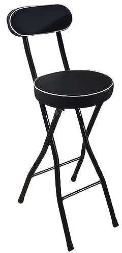 Taburete de Bar Plegable, Silla de Altura de Mostrador con Asiento Acolchado, 55/60/65cm Taburete de Cocina Redondo Portátil con Respaldo, Taburete Plegable para Adultos Isla Exterior (Color : Zwart