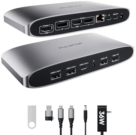PULWTOP Displaylink Docking Station with Triple Display, USB C Docking Station para MacBook M1/M2/ &Windows, USBC Dock con 2 HDMI, 2 DisplayPort, PD 100W, Datos USB-C, Ethernet, Audio, 4 USBA