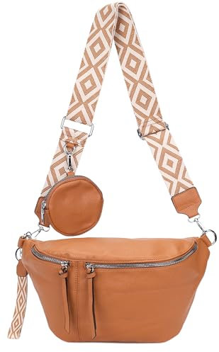 irisaa Umhängetasche Damen Crossbody Bag, 3 in 1 Schultertasche, Bauchtasche mit Reißverschluss und Verstellbarem breitem Gurt, Handtasche für Männer Frauen, DKB Farbe:Braun Separat
