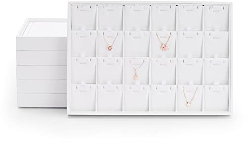 Papten 24 Grids Stackable PU Leather Jewellery Necklace Display Organiser Tray Jewelry Display Tray for Necklace Pendant(White)