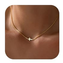 Cross Necklace for Women 14K Real Gold/Silver Plated Dainty Small Cross Pendant Choker Simple Trendy Cute Cross Charm Chain Necklace Faith Jewelry Religious Minimalist Gift for Teen Girls Kids