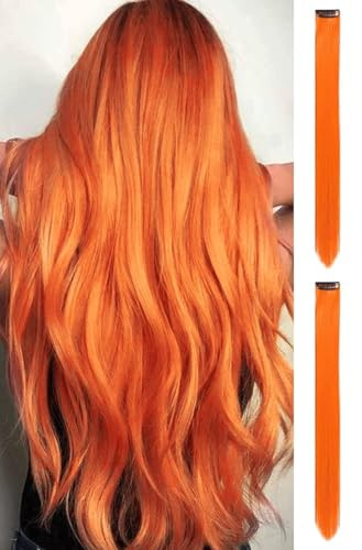 2 x Clip-In Hair Extension Highlights Streaks, Colourful Hair Highlights (Dark Orange x 2)