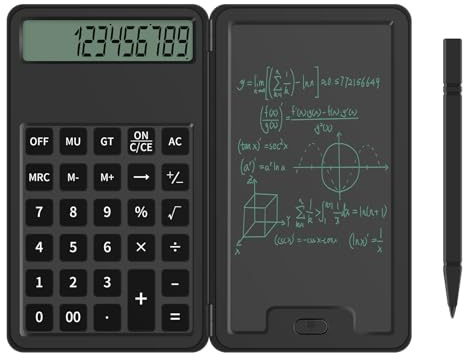 D dDraw Portable Basic Calculator with Notepad and Stylus 12-Digit Standard Calculator,with 5 Inch Erasable Writing Pad,Pocket Calculator for School,Office,Home and Business.