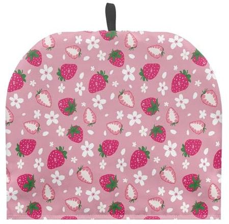 Howilath Funda para té con diseño floral rosa de fresa para teteras para el hogar y la cocina, decoración para tetera y tetera, cubierta antipolvo para tetera y desayuno