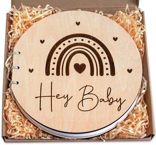 HOUISM Baby Shower Gästebuch Babyparty Gästebuch Babyshower Erinnerungsbuch Holz Gästebuch Baby für Babyparty Deko Babyshower Geschenk, Babyparty Spiele