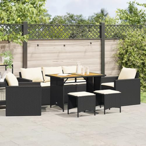 Faroom Polyrattan Gartenmöbel Set Essgruppe Lounge Rattan Sitzgruppe Terassenmöbel Außen Gartenmöbel Set 6-TLG. mit Gartentisch 177 x 70 x 68 cm Schwarz