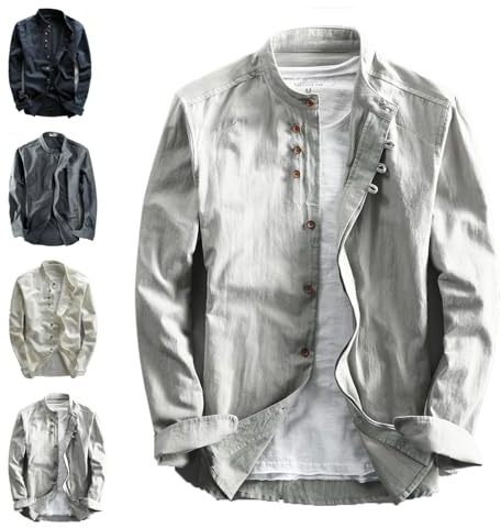 Chemise Katana de Style Japonais à Col Montant en Lin et Coton pour Homme, Double Boutonnage, Col Chinois