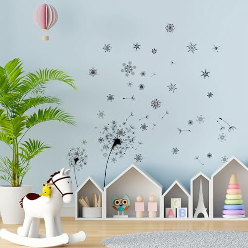 astylishome Wandtattoo Schlafzimmer Löwenzahn Wandsticker Schwarz Blumen Pusteblume Schmetterlinge Wandaufkleber für Wohnzimmer Büros Hause Wanddekoration 0304