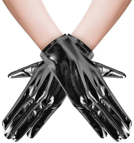 DIELOVEHUA Halloween Handschuhe, Schwarz Kurze Handschuhe, Halloween Kostüm Handschuhe, Handschuhe Metallic, für Halloween-Partys, Mottopartys, Cosplay,Hochzeit
