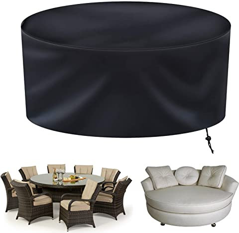 Runde Gartenmöbel-Abdeckung, 175 x 99 cm, wasserdicht und winddicht, langlebig, für Außenbereich, Terrasse und Veranda