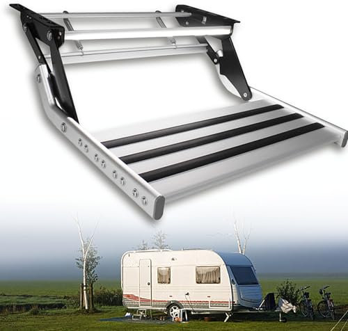 Marchepied Pliable en Aluminium pour Camping-Car avec TéLéCommande éLectrique, Marchepied Double Rabattable, Plate-Forme de SéCurité Robuste et Pliable (la Nuit n'est Pas Sombre),1-Step Manual