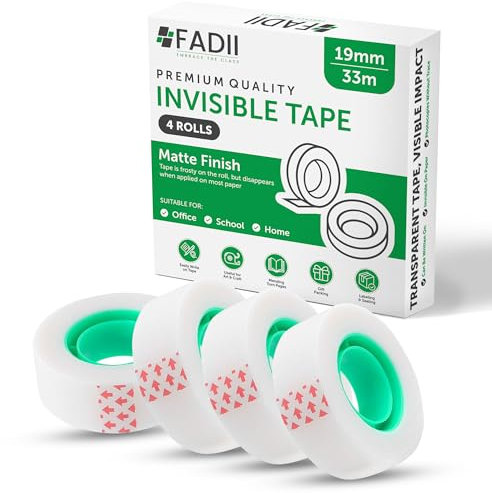 Magic Tape Lot de 4 rouleaux de ruban adhésif invisible pour la maison, le bureau, la réparation de documents, l'emballage cadeau, l'étiquetage et le scellage - 19 mm x 33 m