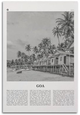 LAIRIBA Goa-Druck, schwarz-weiße Hütten, Goa-Wandkunst, Goa-Poster, Goa-Foto, Goa-Wanddekor-Poster, Prominente, dekorative Gemälde, ungerahmt, 20 x 30 cm