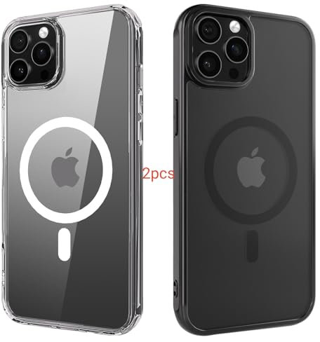 ANEWSIR für iPhone 13 Pro Max Hülle 2 Stück (Klar+Matt Schwarz), Kompatibel mit Magsafe, Stoßfest Kratzfest Magnetisch Handyhülle für iPhone 13 Pro Max Case 6,7 Zol.