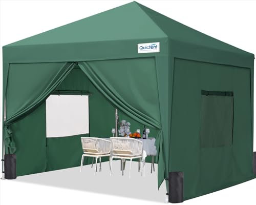 Quictent Pop Up Gazebo with 4 Sides, 3 x 3m waterproof Event Shelter Canopy with Mesh Windows & Carry Bag, 4 Sandbags, Folding Party Tent for Garden, Barbecues, Camping - Green
