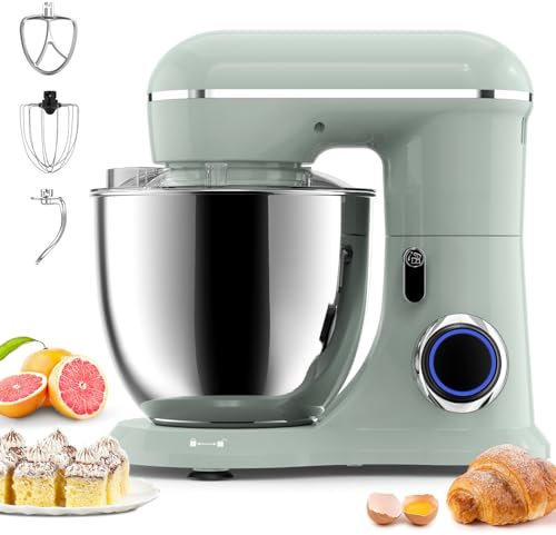 Küchenmaschine,Knetmaschine Profi Küchenmaschine,Küchenmaschine zum backen mit 6.5QT Edelstahl-Rührschüsseln und 3 Rührwerkzeuge(Rührhaken,Knethaken,Schlagbesen)10 Geschwindigkeit 660W (Morandi Green)