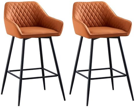 JYMTOM Kunstleder Barhocker, 2er-Set, Barstühle mit gepolsterter Sitz, Rückenlehne Armlehne und Metallbeine, Bistrohocker für Esszimmer, Bar, und die Frühstückstheke in der Küche (2, Hellorange)