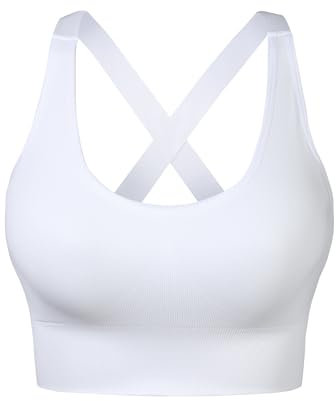 Nabawa Sport BH Damen Ungepolsterte Sport Top Damen Kreuz Rücken Yoga Fitness Bustier Nahtloser Sport BH Damen Starker Halt,Weiß,XL