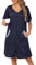 Lovasy Women's Zip Robes Waffle Dressing Gowns for Women UK Short Sleeve Bath Robe Summer Ladies Dressing Gowns Lightweight Zip Up Dressing Gown Knee Length Housecoat with Pockets,Navy Blue,XL