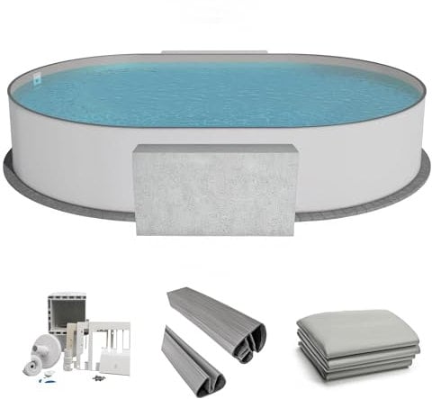 Fresh-Pool Profi Stahlwandpool Set oval, 525x320x120 cm, Stahl 0,6 mm weiß, Folie 0,8 mm grau, Einhängebiese