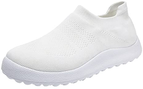 Zapatos deportivos de baloncesto para hombre, de moda, de verano, con parte inferior plana, ligeros, sin cordones, de malla tejida, transpirables, cómodos, color sólido, casuales, talla 9, White, 42
