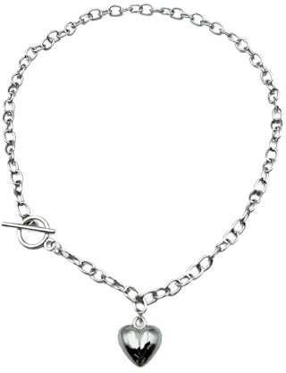 Tivleed Silver Chunky Necklace for Women Thick Chain Link 3D Heart Pendant Choker Chunky Necklaces Heart Coin Necklace
