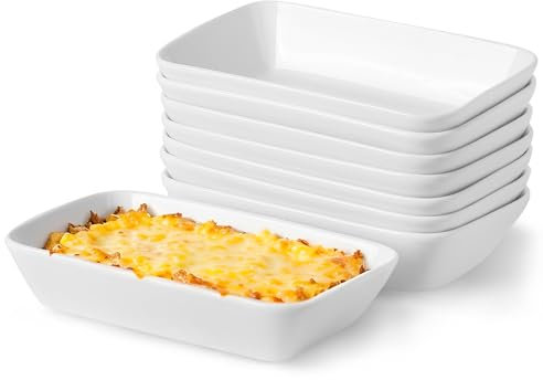 Lot de 8 Plats à Four en Céramique, 400ml Plat Four Rectangulaire, Petits Plats de Cuisson pour Friteuse à Air, Plat à Welsh Individuel, llant au Four et au Micro-ondes, 18 x 11 x 4 cm