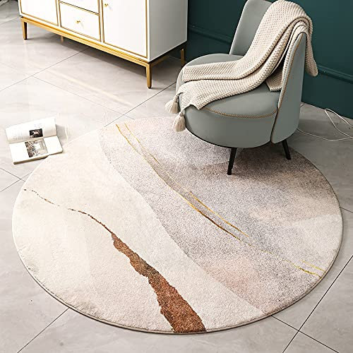 LONGSAO Moderner Designer Teppich ø 70 cm rutschfest Waschbar Teppich Rund Kurzflor Teppiche Modernes Schlichtes Beigegelb