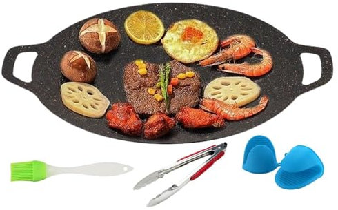 Rejilla de barbacoa coreana de hierro fundido antiadherente para cocinas de inducción y , incluye cepillos, guantes, pinzas y diseño libre de humo