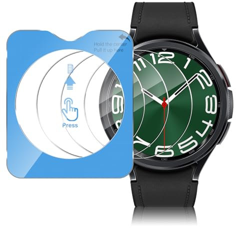 Haofun 3 Pezzi Pellicola Protettiva per Samsung Watch 6 Classic 47mm Vetro Temperato 9H Film, HD Schermo Antigraffio Senza Bolle, Con Posizionatore Ausiliario