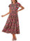 GRACE KARIN Women’s Casual Elastic High Waist A-Line Sun Dress Ruffle Sleeves Party Beach Wedding Dresses Red Floral M