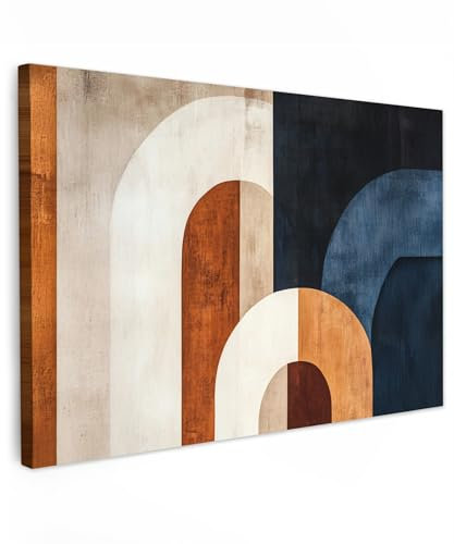 MuchoWow© Leinwand Groß 120x80 cm XXL Deko Schlafzimmer Aesthetic Leinwandbilder Wohnzimmer Gemälde Foto Geschenk Living Room Decoration Abstrakt - Formen - Dunkelblau